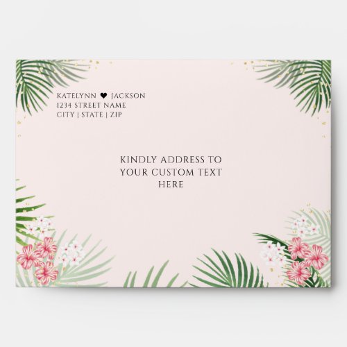 Coral Palms Tropical Botanical Gold Wedding Card Envelope