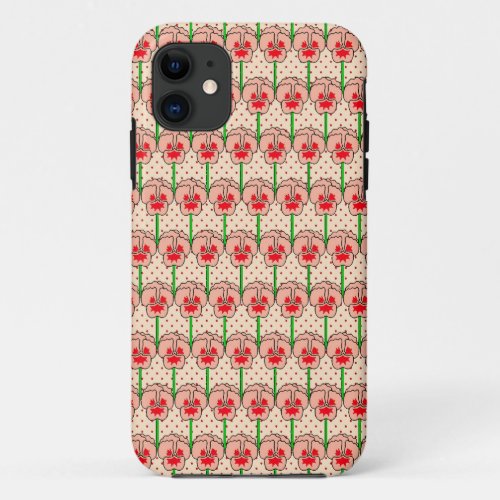 Coral pansies _ retro wallpaper pattern iPhone 11 case