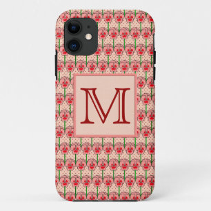 Coral pansies - retro wallpaper pattern iPhone 11 case