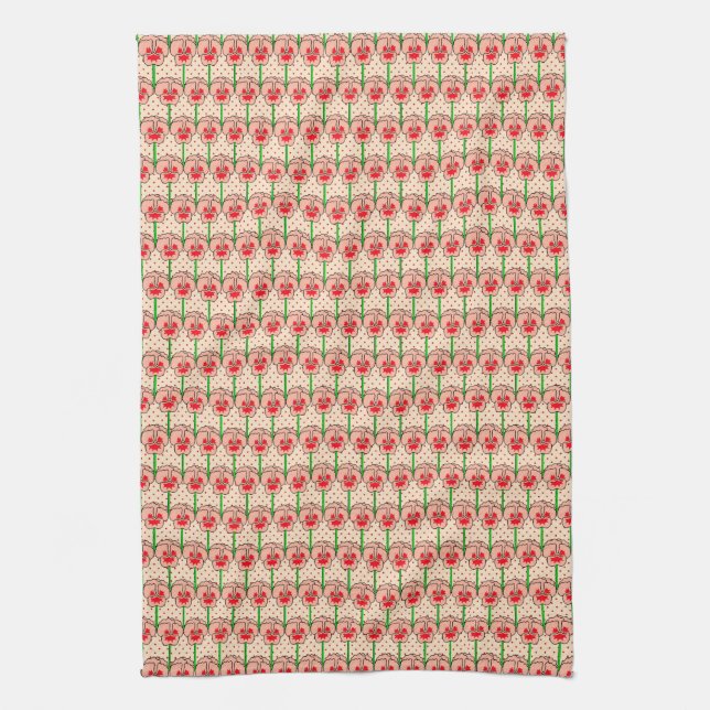 Coral pansies - retro wallpaper pattern towel (Vertical)