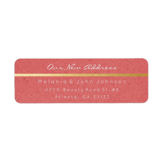 Coral Paper Kraft White New Adress RSVP Label (Front)