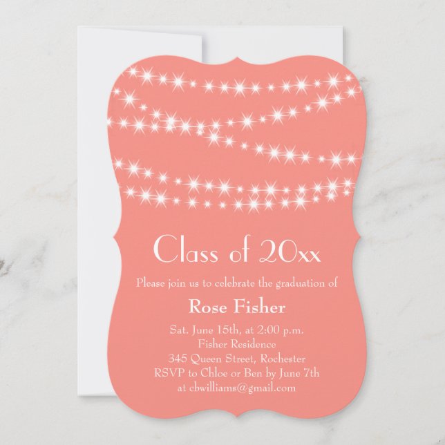 Coral Party Lights Graduation Invitation (Front)