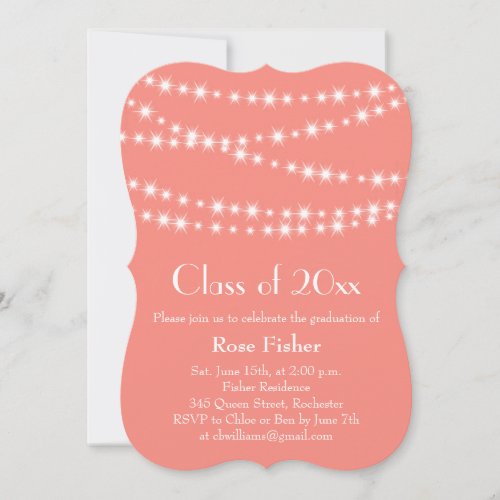 Coral Party Lights Graduation Invitation