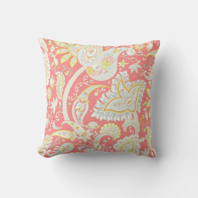 Coral Pastel Paisley Pillow (Front)