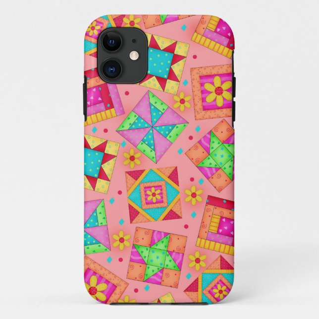 Coral Patchwork Quilt Art iPhone Case (Back)