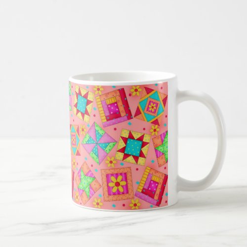Coral Patchwork Quilt Design Mug