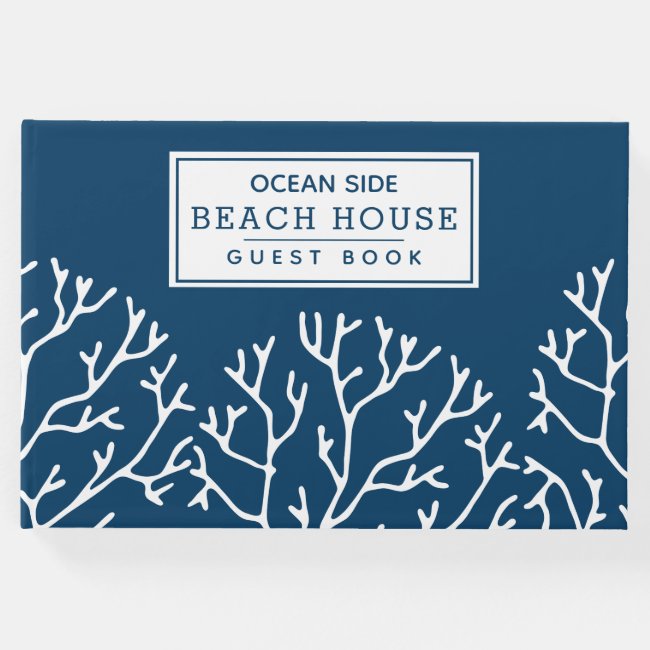 Coral Pattern - Beach House Vacation Rental Blue Guest Book