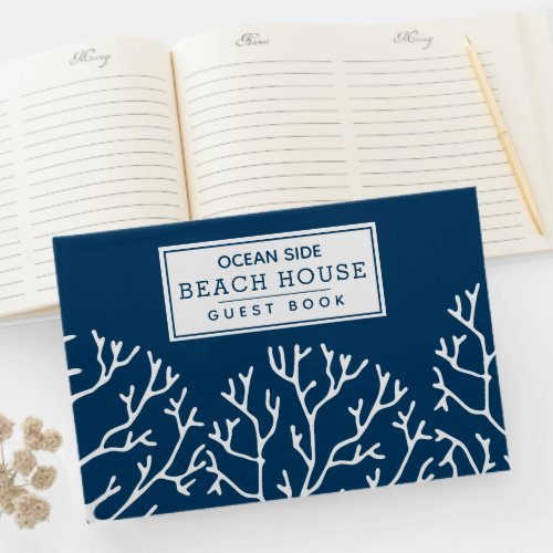 Coral Pattern _ Beach House Vacation Rental Blue Guest Book