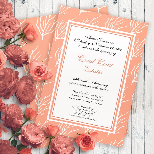 Coral Pattern Custom Colors Elegant Coastal Event Invitation (Creator Uploaded)