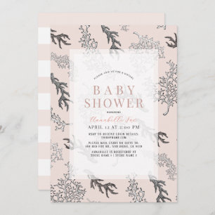 Coral Pattern Light Pink Girl Virtual Baby Shower Invitation