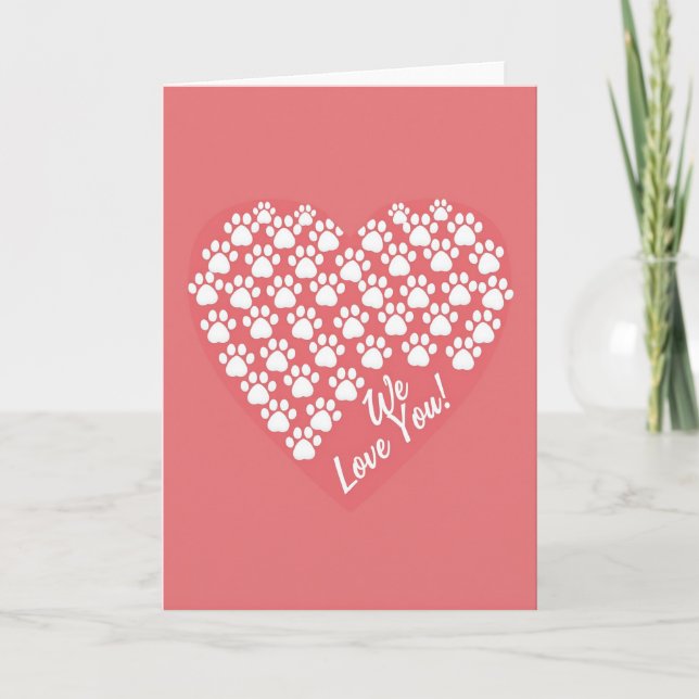 Coral Paw Prints Love You Card (Front)