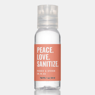 Coral Peace Love Sanitize Wedding Favor Hand Sanitizer
