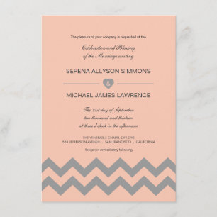 Coral Peach and Gray Chevron Wedding Invitations