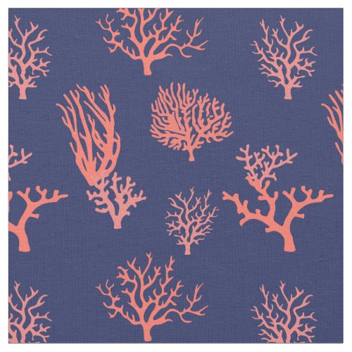Coral Peach and Navy Blue Patterned Fabric