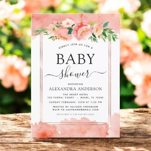 Coral Peach Baby Shower Floral Pastel Invitation