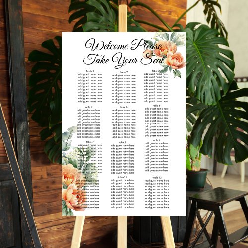 Coral Peach Babys Breath Greenery Seating Chart Foam Board