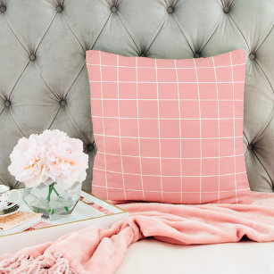 Coral Peach Blush Pink Retro Squares Art Pattern Throw Pillow