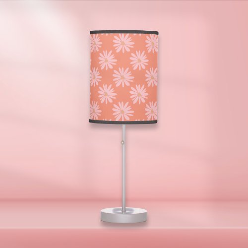 Coral Peach BOHO Daisy Pattern Floral Table Lamp
