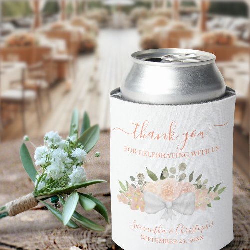 Coral Peach Boho Floral Elegant Wedding Thank You Can Cooler