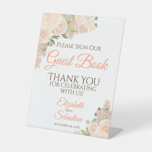 Coral Peach Boho Floral Please Sign Our Guest Book