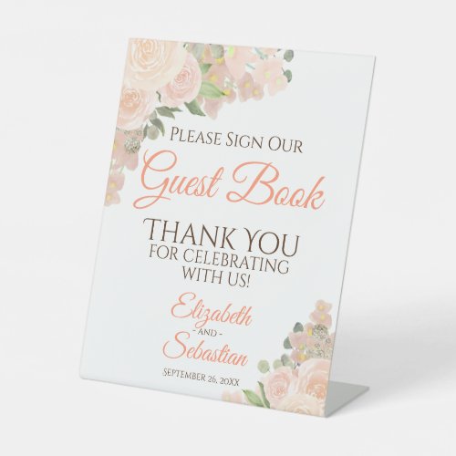Coral Peach Boho Floral Please Sign Our Guest Book