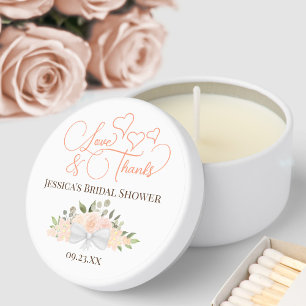 Coral Peach Bouquet Love & Thanks Bridal Shower Mini Candle Favors