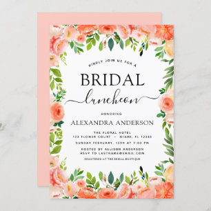 Coral Peach Bridal Shower Luncheon Floral Invitation