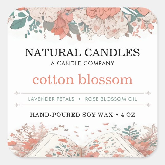 Coral Peach Candle Label | Floral Sticker (Front)