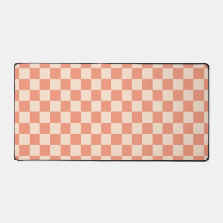 Coral Peach Checkerboard Check Retro Pattern Desk Mat
