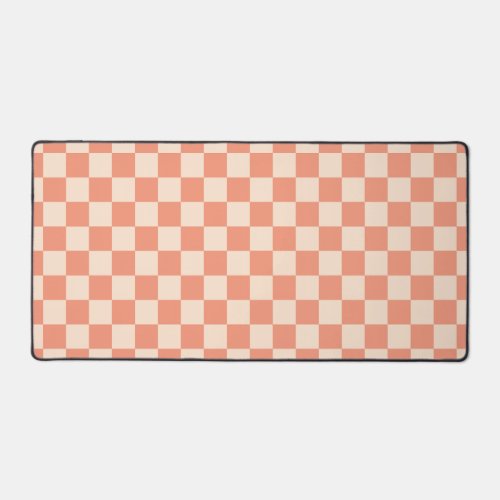 Coral Peach Checkerboard Check Retro Pattern Desk Mat
