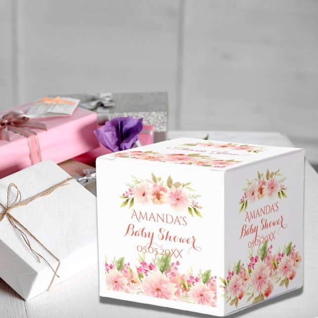 Coral peach dahlia flowers baby shower thank you favor boxes (Creator Uploaded)