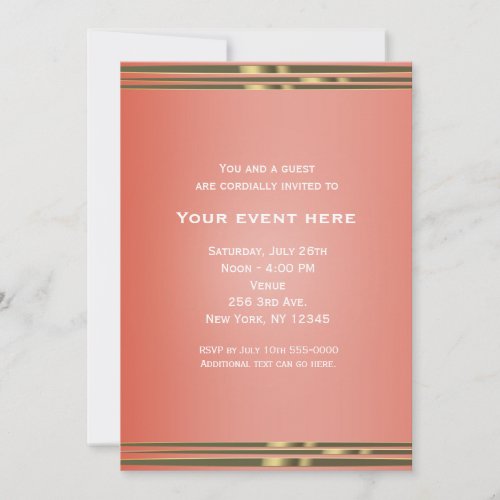 Coral Peach Dipped Chic Elegant Party Invitation