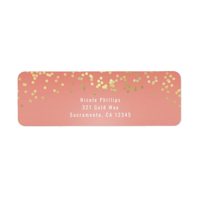 Coral Peach Dipped Chic Gold Dots Party Invitation Label (Front)