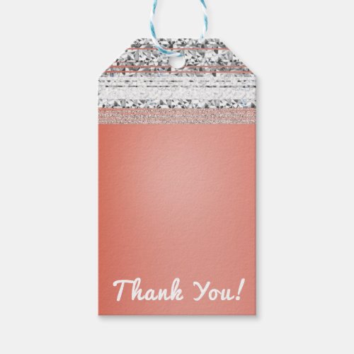Coral Peach Dipped Chic Silver Bling Party Favor Gift Tags