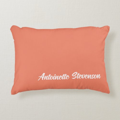 Coral Peach Elegant Signature Monogram Accent Pillow