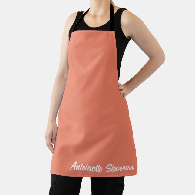 Coral Peach Elegant Signature Monogram Apron (Insitu)