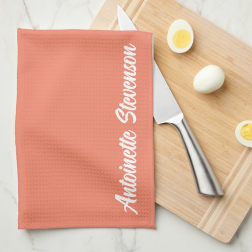 Coral Peach Elegant Signature Monogram Kitchen Towel