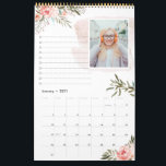 Coral Peach Floral | 12 Photo Calendar with Notes<br><div class="desc">Personalize this beautiful calendar with your own photos. Each month has gorgeous hand painted coral peach florals accented with bronze green foliage, lined area for notes plus your own photo. Add your custom wording to this design by using the "Edit this design template" boxes on the right hand side of...</div>