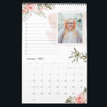 Coral Peach Floral | 12 Photo Calendar with Notes<br><div class="desc">Personalize this beautiful calendar with your own photos. Each month has gorgeous hand painted coral peach florals accented with bronze green foliage, lined area for notes plus your own photo. Add your custom wording to this design by using the "Edit this design template" boxes on the right hand side of...</div>