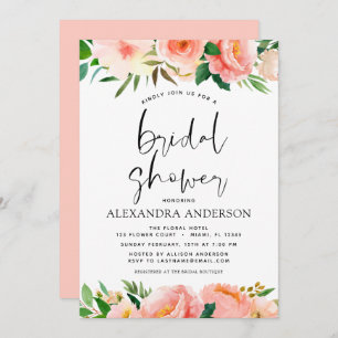 Coral Peach Floral Bridal Shower Invitation