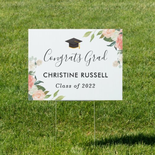 Coral Peach Floral Congrats Graduate Graduation Sign