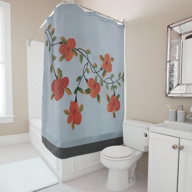 Coral Peach Floral Curtain (In Situ)