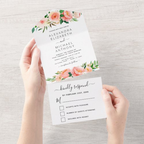 Coral Peach Floral Flowers Wedding All In One Invi All In One Invitation