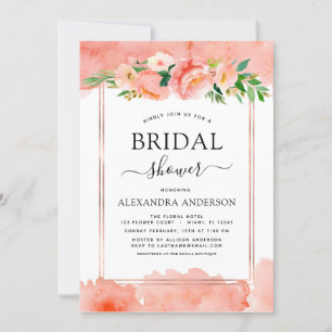 Coral Peach Floral Geometric Bridal Shower Invitation