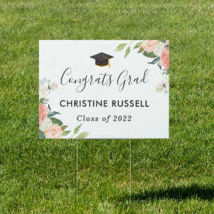 Coral Peach Floral Graduation Yard Sign