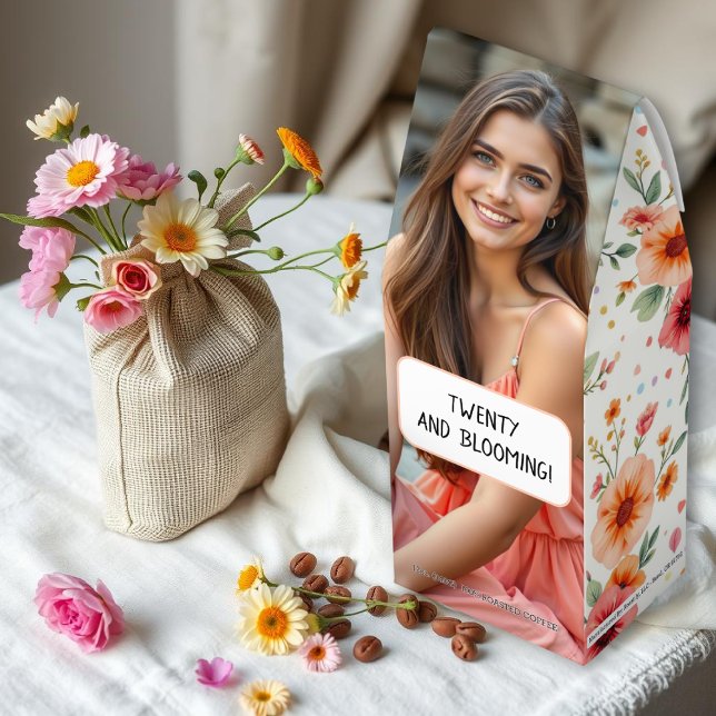 Coral peach floral pattern Birthday photo Roasted Coffee (Creator Uploaded)