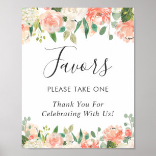 Coral Peach Floral Wedding Favors Sign