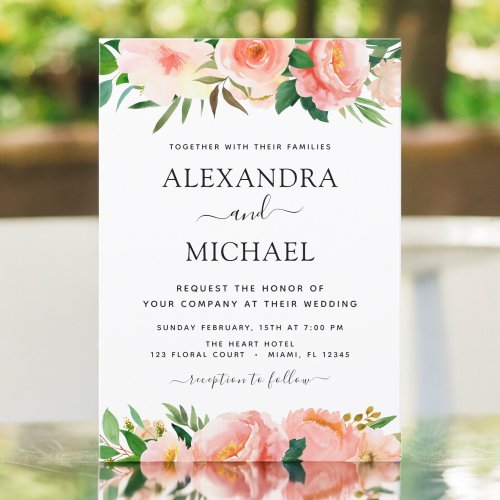 Coral Peach Floral Wedding Invitation