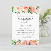 Coral Peach Floral Wedding Invitation (Standing Front)