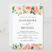 Coral Peach Floral Wedding Invitation (Front)